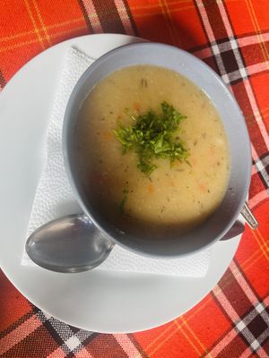 Vegan bean soup. Very satisfying on a snowy day.  at Sunny's in Borovets