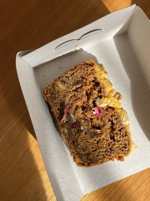 carrot cake decorated with dried flowers   at All Greens  in Amsterdam