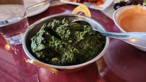 mushroom saag made with coconut milk and tofu. yum yum yummy at Himalayan Spice Indian Cuisine in Denver