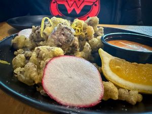 Vegan calamari   at Mayan Kitchen in Sunnyvale