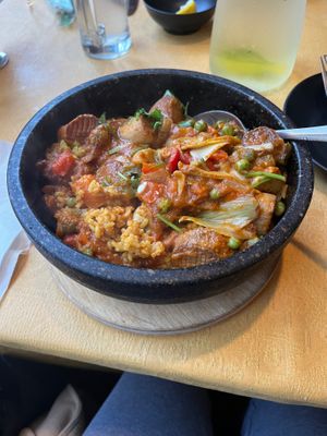 Delicious paella with mushroom “scallops” ! I can’t say enough about this dish ! So delicious !!!! It came piping hot to the table … I finished every last bite!  at Mayan Kitchen in Sunnyvale