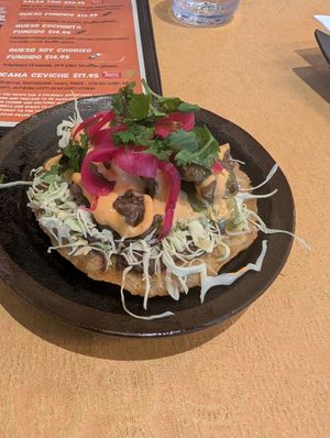 Vegan Calamari Taco 🌮 (don't get it toasted like I did, too greasy) at Mayan Kitchen in Sunnyvale