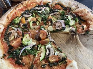 Vegan pizzaa  at Pizzeria del Monte in Puerto Natales