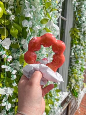 Rose Mochi (gluten free too!)  at Duke's Donut Worx in Mashpee