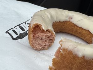 Strawberry French toast donut (spongey cakey)  at Duke's Donut Worx in Mashpee