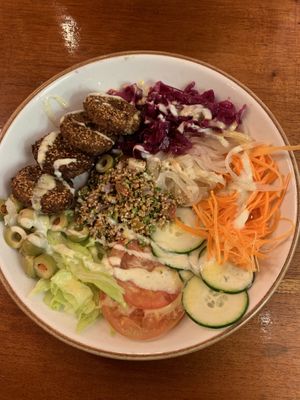 Falafel bowl ($5)  at Tahini in Cartagena