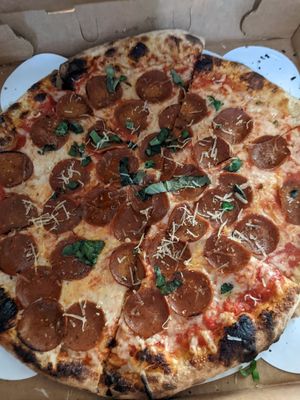 Vegan pepperoni pizza at Peels On Wheels in Rochester