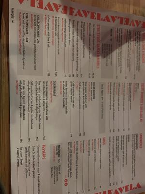 Menu  at Favela in Val Thorens
