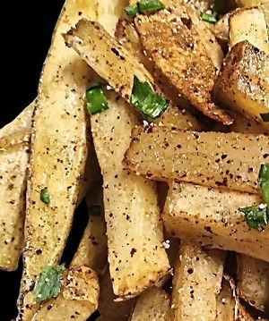 Freshly hand-cut fries every day. Topped with a Himalayan salt blend or spicy cajun blend. Come get some today! at Atypical Vegan n More in Canton