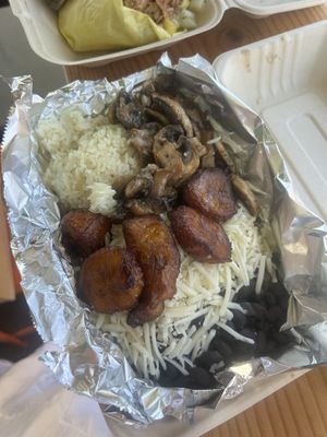 Hongos pabellon bowl  at Miss Arepa in Lahaina