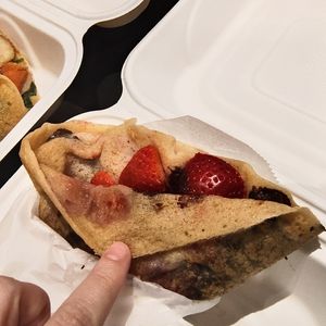 Vegan dark chocolate and strawberry crepe at Amazing Crepes in Whitefish