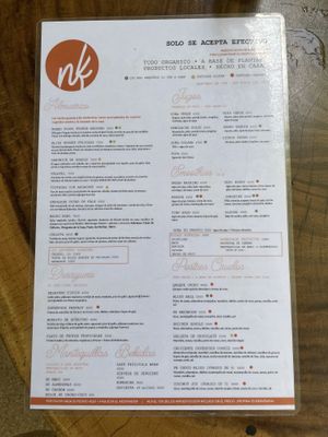 Menu en español  at Naked Foods in Nosara