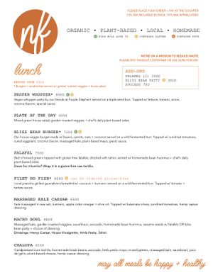 Lunch Menu at Naked Foods in Nosara