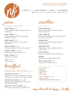 Juice, Smoothie, Breakfast Menu at Naked Foods in Nosara
