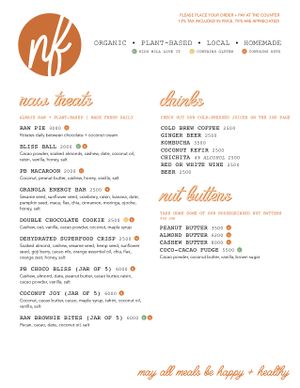 Raw Treat, Drink, Nut Butters Menu at Naked Foods in Nosara