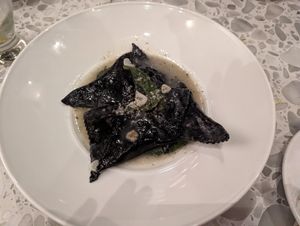 "Squid" Ink Ravioli at Coletta in New York City