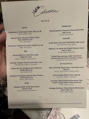 Menu  at Coletta in New York City