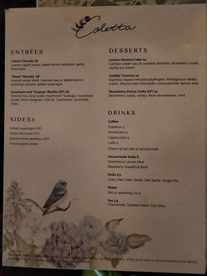 Menu at Coletta in New York City
