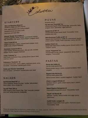 Menu at Coletta in New York City