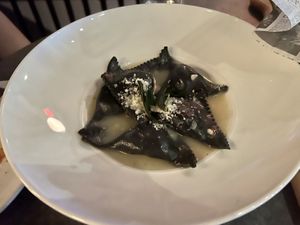 “Squid” ink ravioli   at Coletta in New York City