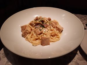 Chick'n linguini Alfredo at Coletta in New York City