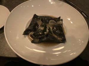Ravioli with squid ink at Coletta in New York City