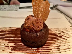 Chocolate lava cake with a delicious mousse on top at Coletta in New York City