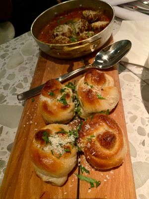 Garlic knots & meatballs at Coletta in New York City