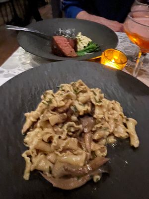 Mushroom pasta & steak at Coletta in New York City