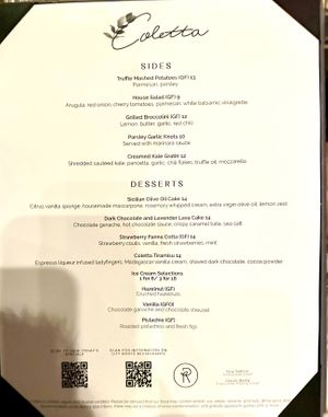 Menu: Sides & Dessert  at Coletta in New York City