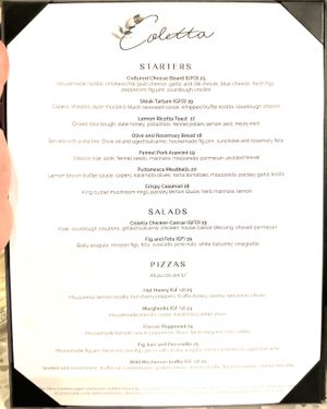 Menu: Starters, Salads, Pizza  at Coletta in New York City