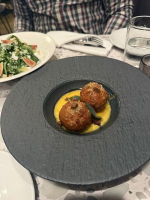 Egg yolk arancinii  at Coletta in New York City