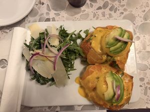 Smoked salmon Benedict  at Coletta in New York City