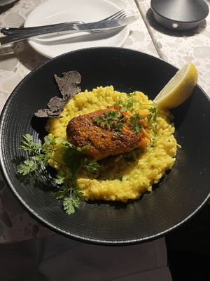 Saffron risotto with salmon   at Coletta in New York City