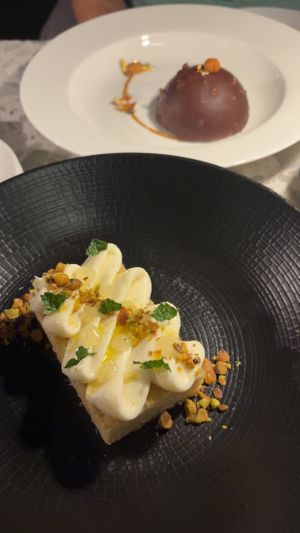 Limoncello olive oil cake, and chocolate hazelnut dome, both devine   at Coletta in New York City