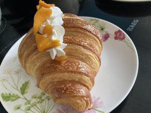 Mango and passion fruit croissant   at Veg'n'lishious in Leeds