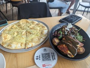 Flatbread and haloumi salad at Stoked in Whitianga
