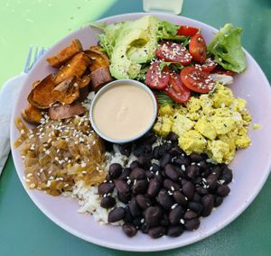 Gratefuel bowl with tofu scramble (vegan chipotle sauce).   at Gratefuel Cafe in Fort Lauderdale