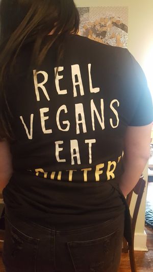 Staff shirts: Real Vegans Eat "Butter" at Butter Cafe in Dayton