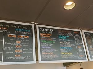 Smoothie menu at The Fern AK in Palmer