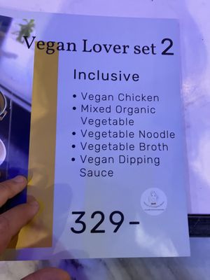 hot pot price (set with chosen ingredients fake chicken)  at Arelom D D Organic Bistro in Bangkok