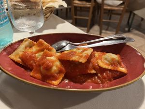 Homemade Ravioli filled with fennel and potatoes   at Agriturismo Guthiddai in Oliena