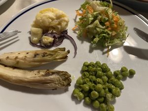 Radicchio from grill, peas from the garden   at Agriturismo Guthiddai in Oliena