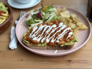 Open Sandwich mit baked beans   at Vera Artisan Bakery in Stirling