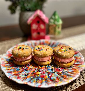 Gluten free confetti cookies with strawberry lemonade frosting  at The Sweet Botanist Plant Based - Cloud Kitchen in Dallastown
