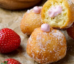 Strawberry cheesecake stuffed donut bites  at The Sweet Botanist Plant Based - Cloud Kitchen in Dallastown