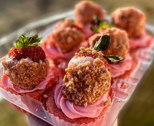 White chocolate covered strawberry cupcakes  at The Sweet Botanist Plant Based - Cloud Kitchen in Dallastown