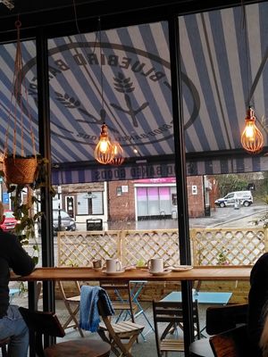 View out of the window (snow!) (Feb 2022) at Bluebird Bakery in York
