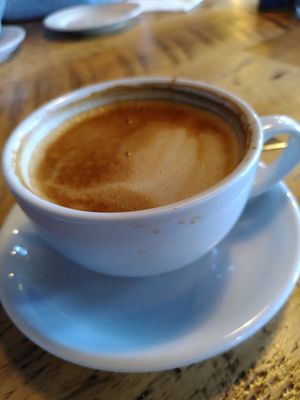 Decaf oat milk latte (April 2022) at Bluebird Bakery in York