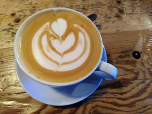 Oat milk latte (November 2022) at Bluebird Bakery in York